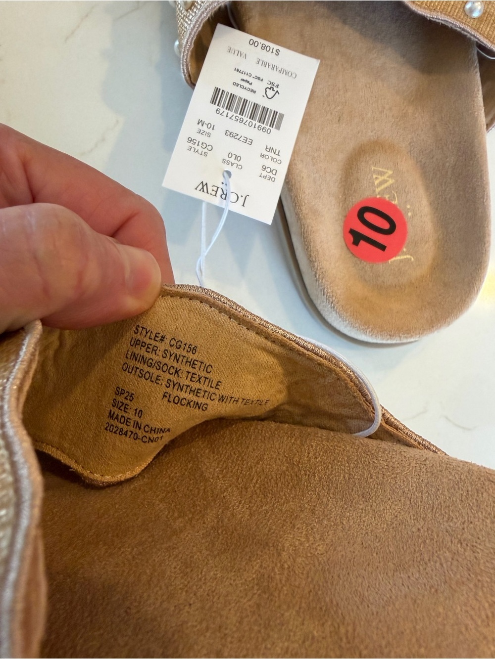 NWT J. Crew Factory Scalloped Slide Sandal Textile Flocking Pearls / 10 - Picture 4 of 7